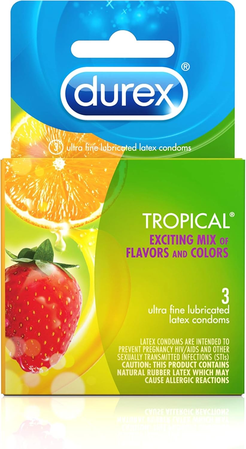 Durex Tropical Flavors Flavored Premium Condoms, 3 Count (Pack of 6)