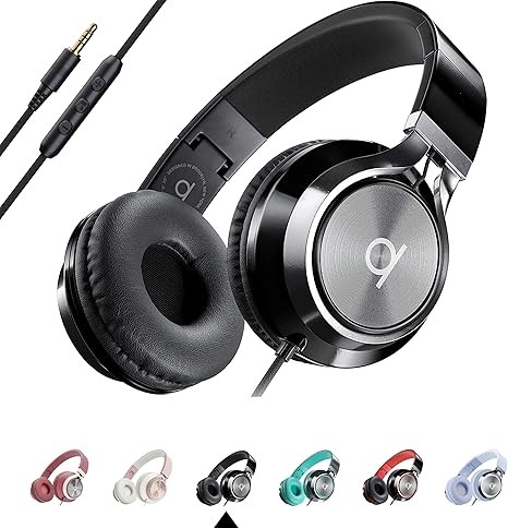 ARTIX CL750 Wired Headphones with Mic & Volume Control — Noise Isolating On-Ear Headphones for Computer and Laptop Wired, Plug in Corded Headphone Over Ear with Wire (Foldable, Aux Jack 3.5mm)