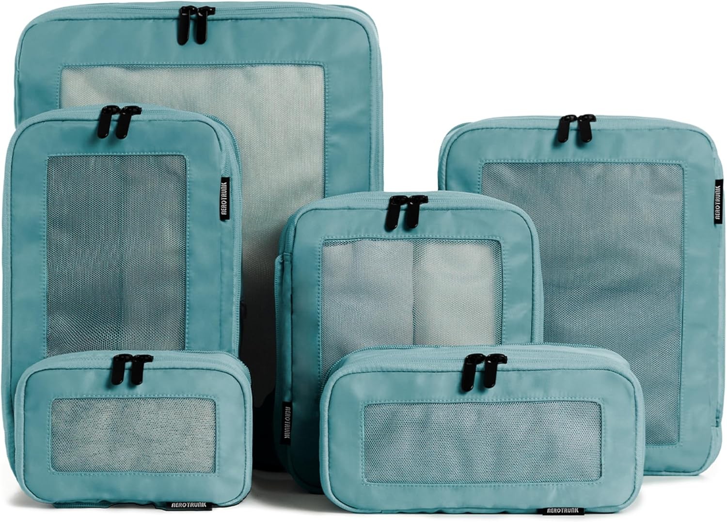 Aerotrunk Compression Packing Cubes for Travel - Luggage Organizer Bags - Double Zipper Packing Cubes for Suitcases (6-Pack, Teal)