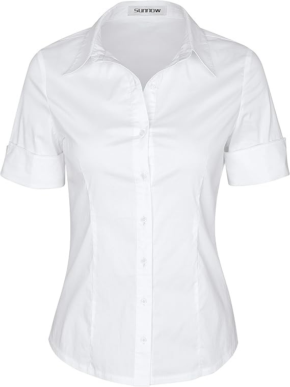 SUNNOW Womens Button Down Shirts Tailored Short Sleeve Shirt Basic Simple Stretch Wrinkle Free Formal Work Blouses