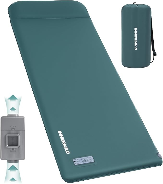 Sleeping Pad for Camping, 3.15" Thick Self Inflating Sleeping Camping Pad with Pillow&Electric Pump,Memory Foam Camping Mattress Pad, 4-Season Camp Sleeping Mat for Travel,Car,Tent,Home-Green