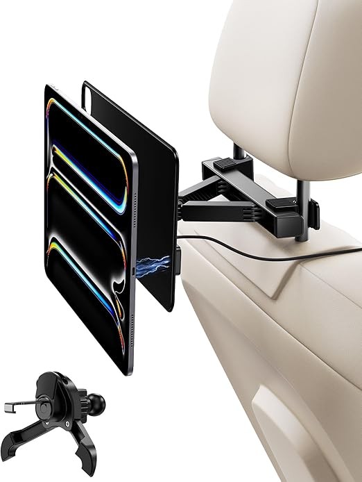 KUXIU Magnetic Wireless Charging Car Headrest Tablet Holder for iPad Pro 12.9/Air 13 M2/M3, Tablet Car Back Seat Mount with Air Vent Stand,Road Trip Essentials Holder for iPad Pro 12.9 3rd/4th/5th/6th