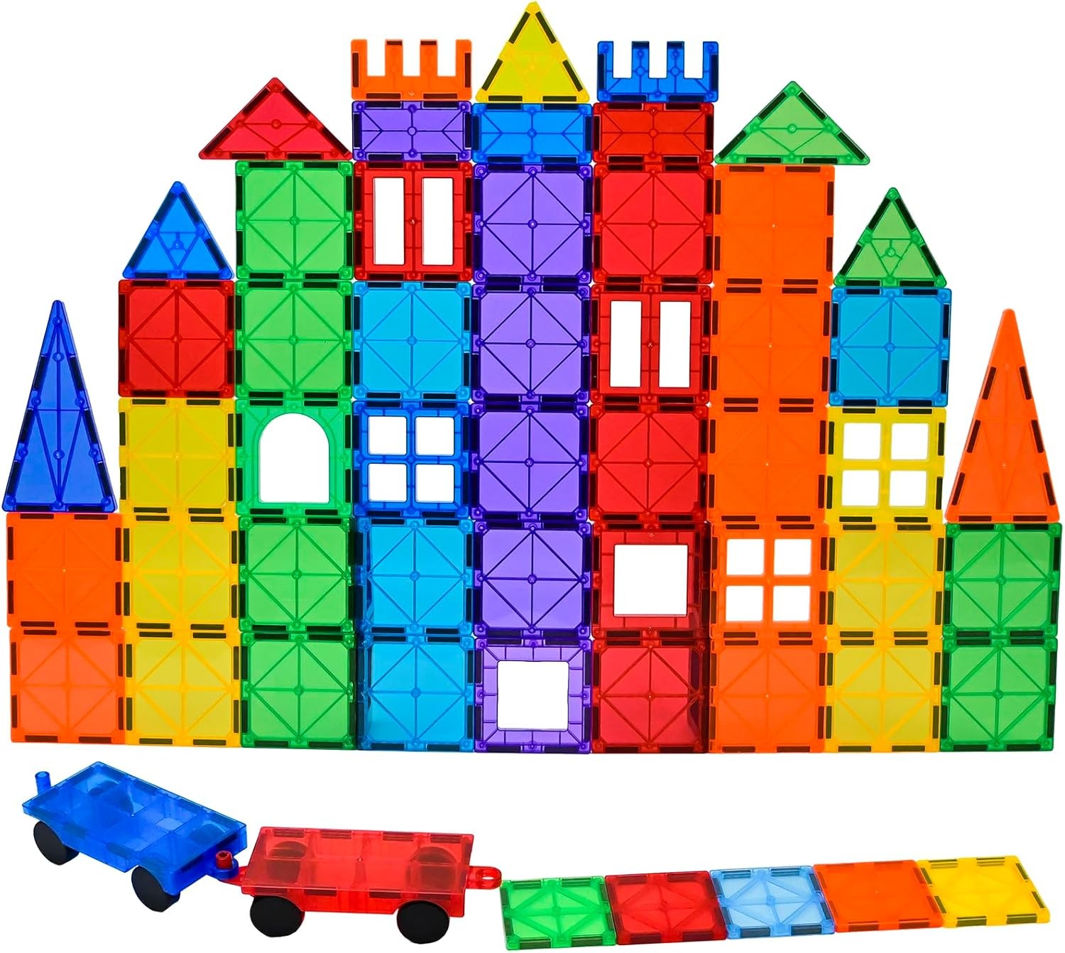 Gemmicc Magnetic Tiles 100 PCS with 2 Cars, STEM Approved Educational Magnet BuildingToys, Magnet Puzzles Stacking Blocks for Boys Girls